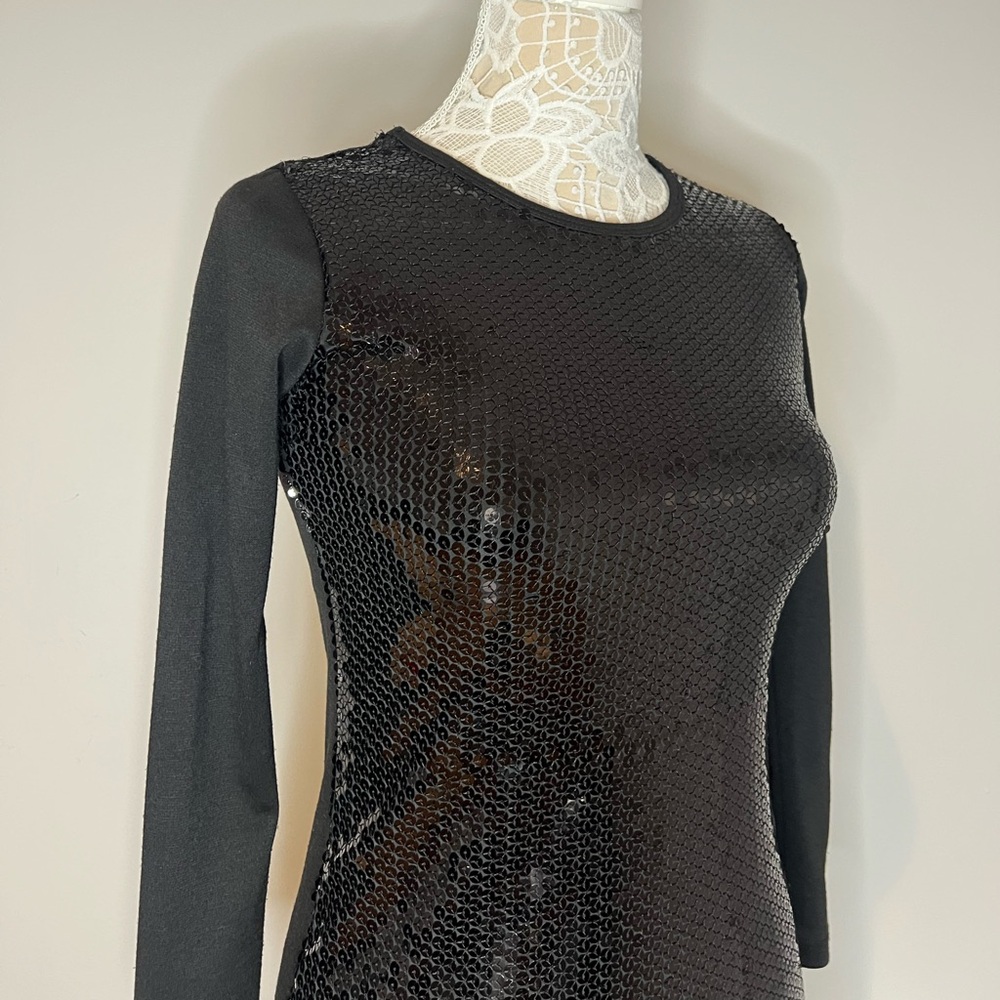 Black Sequin Long Sleeve Top